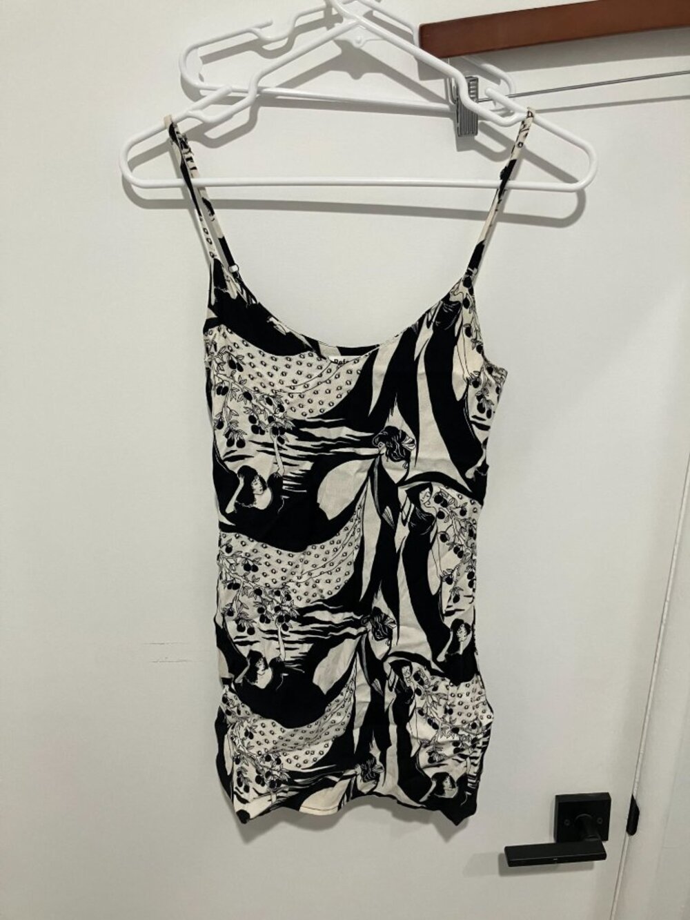 Reformation Seville Mini Dress Black White Abstract Art Crepe Bodycon Size XS